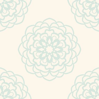 Süslü mandala ile kusursuz bir şablon. Soyut yuvarlak karalama çiçek arkaplanı. Çiçekli geometrik çember. Vektör illüstrasyonu.  