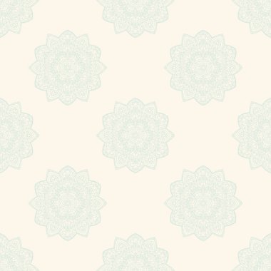 Süslü mandala ile kusursuz bir şablon. Soyut yuvarlak karalama çiçek arkaplanı. Çiçekli geometrik çember. Vektör illüstrasyonu.  