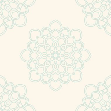 Süslü mandala ile kusursuz bir şablon. Soyut yuvarlak karalama çiçek arkaplanı. Çiçekli geometrik çember. Vektör illüstrasyonu.  