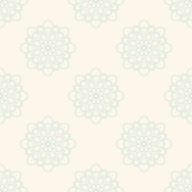 Süslü mandala ile kusursuz bir şablon. Soyut yuvarlak karalama çiçek arkaplanı. Çiçekli geometrik çember. Vektör illüstrasyonu.  