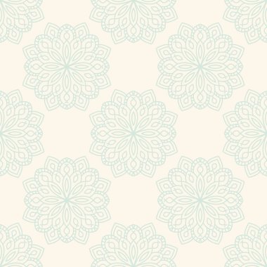 Süslü mandala ile kusursuz bir şablon. Soyut yuvarlak karalama çiçek arkaplanı. Çiçekli geometrik çember. Vektör illüstrasyonu.  