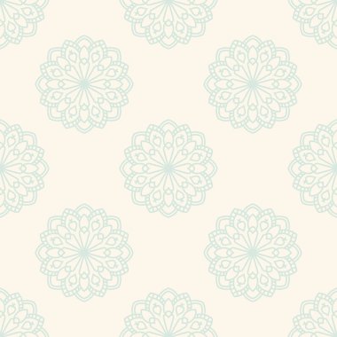 Süslü mandala ile kusursuz bir şablon. Soyut yuvarlak karalama çiçek arkaplanı. Çiçekli geometrik çember. Vektör illüstrasyonu.  