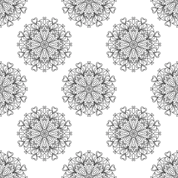 Fantasía Patrón Sin Costura Con Mandala Ornamental Fondo Flores Garabato — Archivo Imágenes Vectoriales