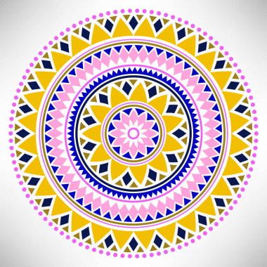 Süslü yuvarlak desen. Kabile mandala 'sı. Geometrik daire beyaz arkaplanda izole edildi. Vektör illüstrasyonu.