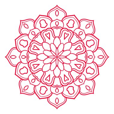 Renkli çiçek mandala. Tişört, çanta ve beyaz arka planda izole edilmiş poster için dekoratif unsurları karala. Çiçekli geometrik çember. Vektör illüstrasyonu.  