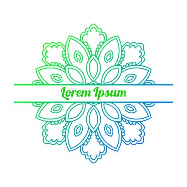 Renkli gradyan çiçekli tebrik kartının yarısı. Yarım ton süslemeli davetiye şablonu Mandala. Lotus çiçekli kartpostal, poster, broşür. Vektör illüstrasyonu.    