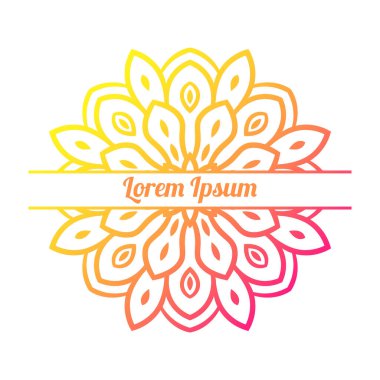 Renkli gradyan çiçekli tebrik kartının yarısı. Yarım ton süslemeli davetiye şablonu Mandala. Lotus çiçekli kartpostal, poster, broşür. Vektör illüstrasyonu.    