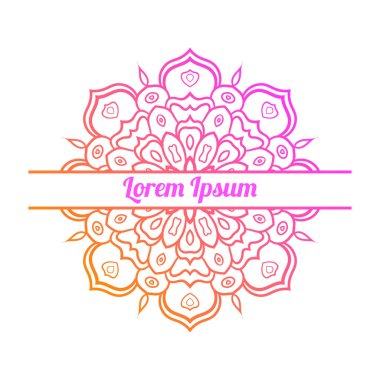 Renkli gradyan çiçekli tebrik kartının yarısı. Yarım ton süslemeli davetiye şablonu Mandala. Lotus çiçekli kartpostal, poster, broşür. Vektör illüstrasyonu.    