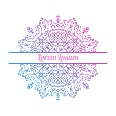 Renkli gradyan çiçekli tebrik kartının yarısı. Yarım ton süslemeli davetiye şablonu Mandala. Lotus çiçekli kartpostal, poster, broşür. Vektör illüstrasyonu.    