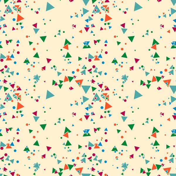 Kleurrijke Rommelige Stippen Driehoeken Achtergrond Feestelijke Naadloze Patroon Met Ronde — Stockvector