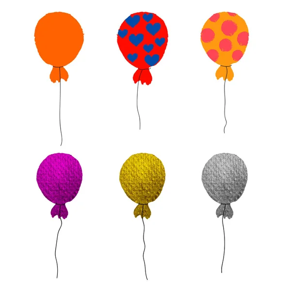 Colorido Conjunto Globos Dibujados Mano Aislados Sobre Fondo Blanco Oro — Archivo Imágenes Vectoriales