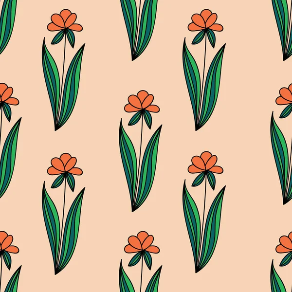 Padrão Sem Costura Floral Com Flores Laranja Doodle Com Folhas —  Vetores de Stock