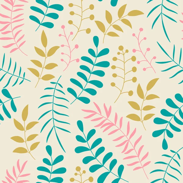 Lindo Patrón Floral Inconsútil Colorido Con Ramas Hojas Doodle Fondo — Vector de stock