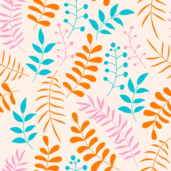 Lindo Patrón Floral Inconsútil Colorido Con Ramas Hojas Doodle Fondo — Vector de stock