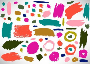 Siyah yarım ton fırça darbeleri, elementler, afişler, dokular, ikonlar. Noktalı doku beyaza izole edilmiş. Vektör illüstrasyonu.