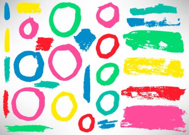 Büyük bir fırça darbesi. Mürekkep fırçası çemberi, halka, grunge çizgisi, şerit, ayırıcı, etiket, şablon koleksiyonu. Kirli arka planlar, desenli şekiller. Sıkıntılı fırçalar. Vektör illüstrasyonu.