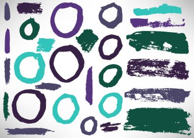Büyük bir fırça darbesi. Mürekkep fırçası çemberi, halka, grunge çizgisi, şerit, ayırıcı, etiket, şablon koleksiyonu. Kirli arka planlar, desenli şekiller. Sıkıntılı fırçalar. Vektör illüstrasyonu.