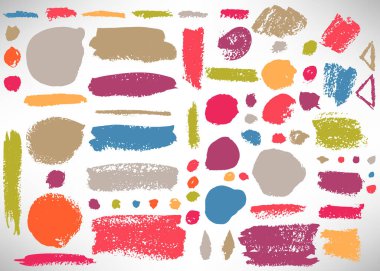 Büyük bir fırça darbesi. Mürekkep fırçası çemberi koleksiyonu, nokta, grunge çizgisi, çizgi, ayırıcı, etiket, şablon. Kirli arka planlar, desenli şekiller. Sıkıntılı fırçalar. Vektör illüstrasyonu.