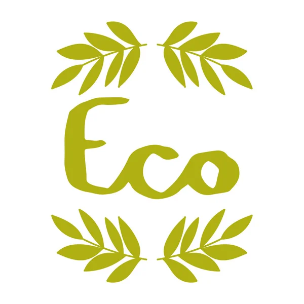 Grünes Handgezeichnetes Eco Logo Mit Zweigen Und Blättern Vektorillustration — Stockvektor