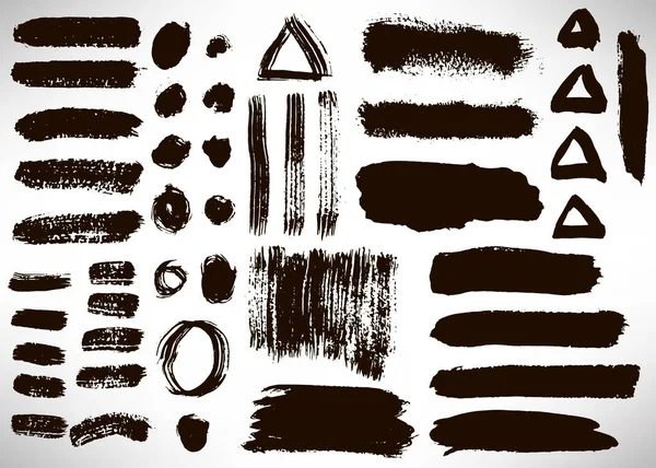 Büyük Siyah Bir Fırça Darbesi Mürekkep Fırçası Koleksiyonu Grunge Çizgileri — Stok Vektör