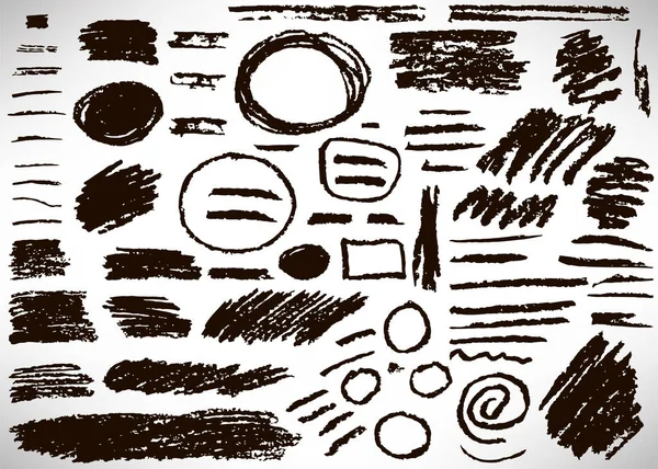 Conjunto Elementos Grunge Negro Dibujado Mano Pancartas Pinceladas Aisladas Blanco — Archivo Imágenes Vectoriales