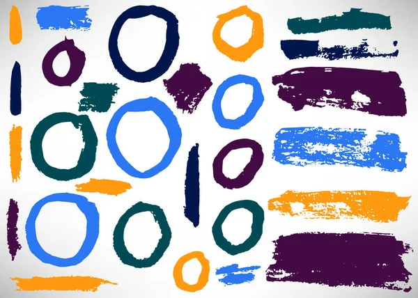 Big Set Grunge Brush Stroke Collection Ink Brush Circle Ring — Stock Vector