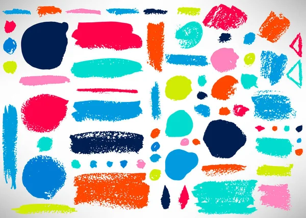 Büyük bir fırça darbesi. Mürekkep fırçası çemberi koleksiyonu, nokta, grunge çizgisi, çizgi, ayırıcı, etiket, şablon. Kirli arka planlar, desenli şekiller. Sıkıntılı fırçalar. Vektör illüstrasyonu.