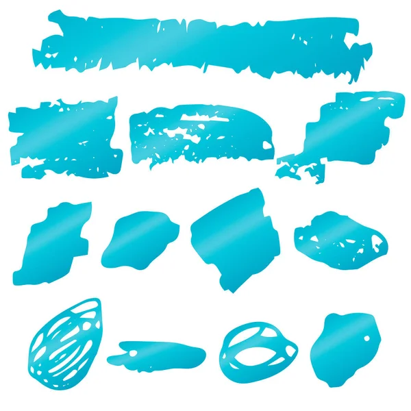 Conjunto Elementos Grunge Negro Dibujado Mano Azul Pancartas Pinceladas Aisladas — Vector de stock