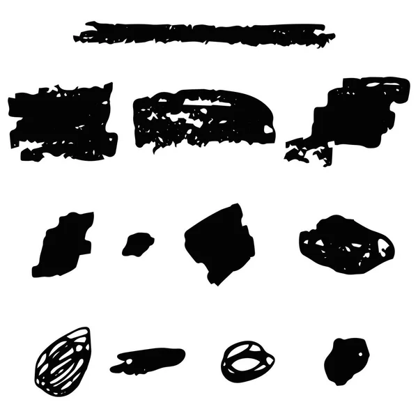 Set Hand Drawn Black Grunge Elements Banners Brush Strokes Isolated — Stock Vector