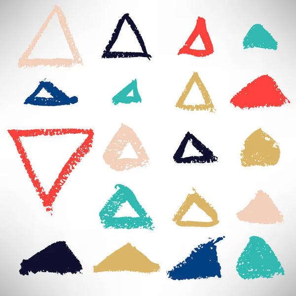 カラフルな手描きのグランジ三角形 フレーム デザインのための要素のセット 白い背景に孤立した幾何学的形状のコレクション ベクターイラスト — ストックベクタ