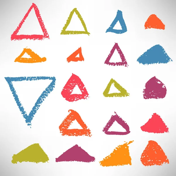 Färgglada Uppsättning Handritade Grunge Trianglar Ramar Element För Design Geometriska — Stock vektor