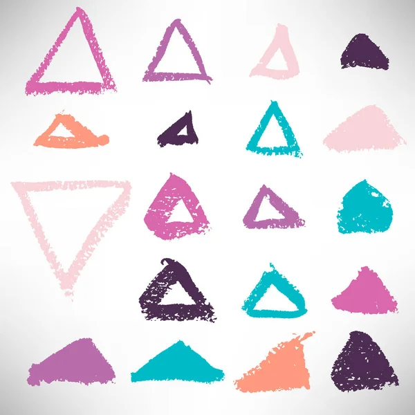 Colorful Set Hand Drawn Grunge Triangles Frames Elements Design Geometrical — Stock Vector