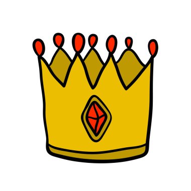 Karikatür karalama tacı ve beyaz arka planda elmas izole edilmiş. Vektör illüstrasyonu. 