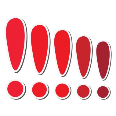 Kırmızı çıkartma ünlem işaretleri yerleştirildi. Vektör illüstrasyonu.