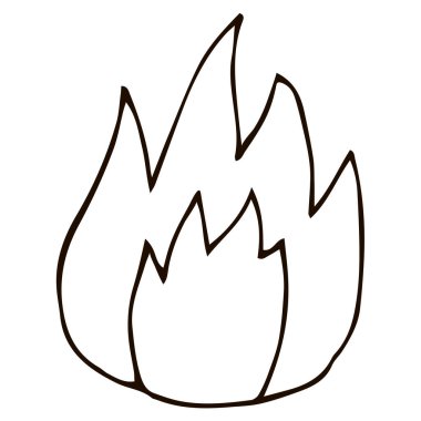 Çizgi film karalaması beyaz arka planda izole edilmiş doğrusal ateş. Vektör illüstrasyonu. 