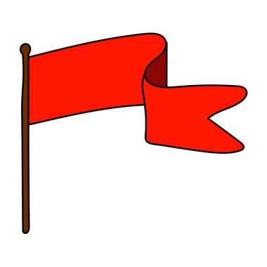 Beyaz arka planda izole edilmiş karikatür karalama retro dalgalanma bayrağı. Vektör illüstrasyonu.    