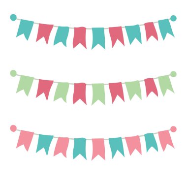 Beyaz arka planda çok renkli parlak çelenkler var. Vektör illüstrasyonu.