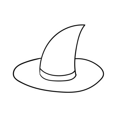 Çizgi film karalaması, beyaz arka planda izole edilmiş doğrusal cadı şapkası. Vektör illüstrasyonu. 