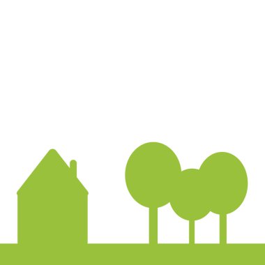 Ev ve ağaç beyaz bir arkaplanda izole edilmiş. Metnin için boş alan var.. 