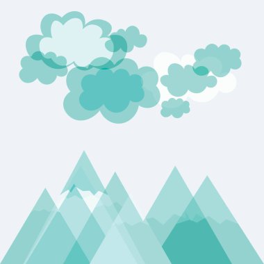 Dağlar, bulutlu gökyüzü, manzara. Vektör illüstrasyonu.