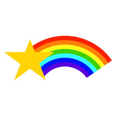 Beyaz arka planda izole edilmiş gökkuşağı kuyruklu çizgi film yıldızı. Vektör illüstrasyonu.        