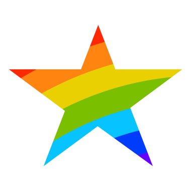 Beyaz arka planda izole edilmiş gökkuşağı desenli çizgi film yıldızı. Vektör illüstrasyonu.              