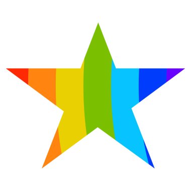 Beyaz arka planda izole edilmiş gökkuşağı desenli çizgi film yıldızı. Vektör illüstrasyonu.              