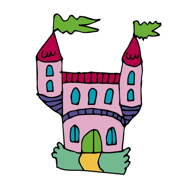 Cartoon Doodle Lineare Burg Isoliert Auf Weißem Hintergrund Vektorillustration — Stockvektor