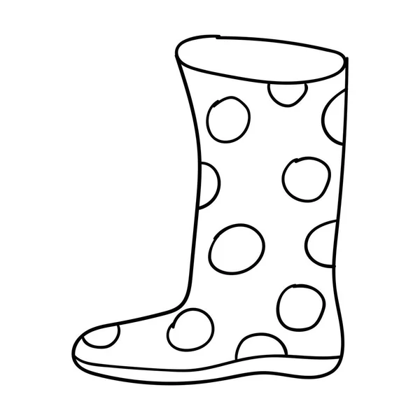 Cartoon Linear Doodle Rubber Boot Polka Dot Isolated White Background — Stock Vector