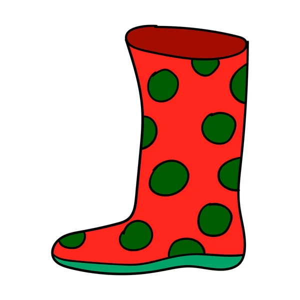 Cartoon Lineaire Doodle Rubberen Laars Met Polka Dot Geïsoleerd Witte — Stockvector