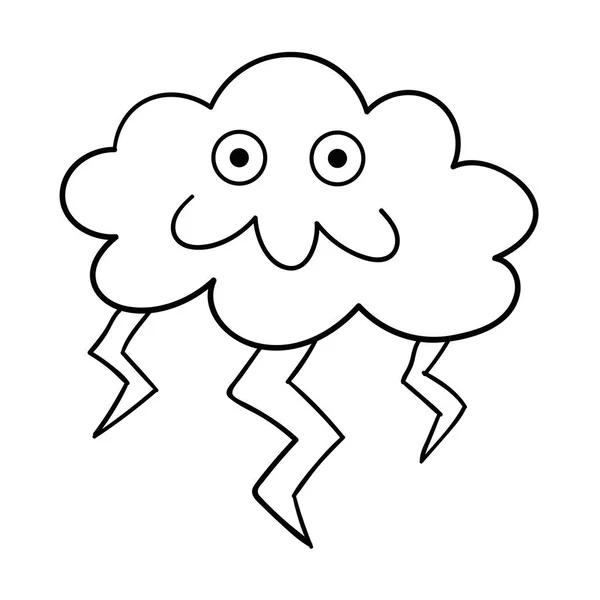 Cartoon Doodle Glückliche Wolke Mit Blitz Gewitterwolke Isoliert Auf Weißem — Stockvektor