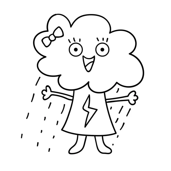 Cartoon Doodle Glückliche Wolke Mit Regen Mädchen Isoliert Auf Weißem — Stockvektor