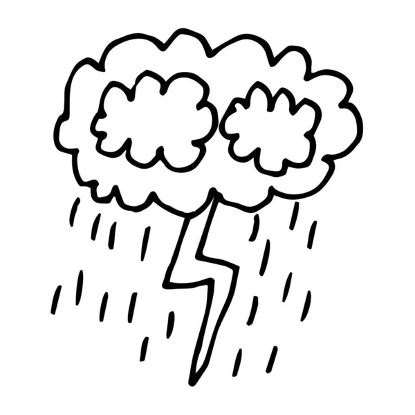 Cartoon Doodle Donner Wolke Mit Regen Isoliert Auf Weißem Hintergrund — Stockvektor