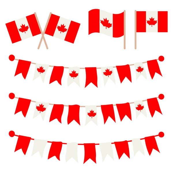 Kanadyjskie Buntings Girlandy Flagi Ustawione Białym Tle Ilustracja Wektora — Wektor stockowy